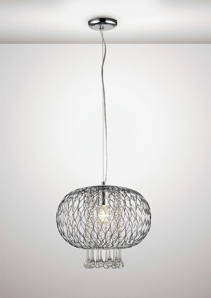 Diyas Chelsie 38cm Large  1 Light E27 Polished Chrome/Clear Beaded Glass Ceiling Pendant Light Fitting