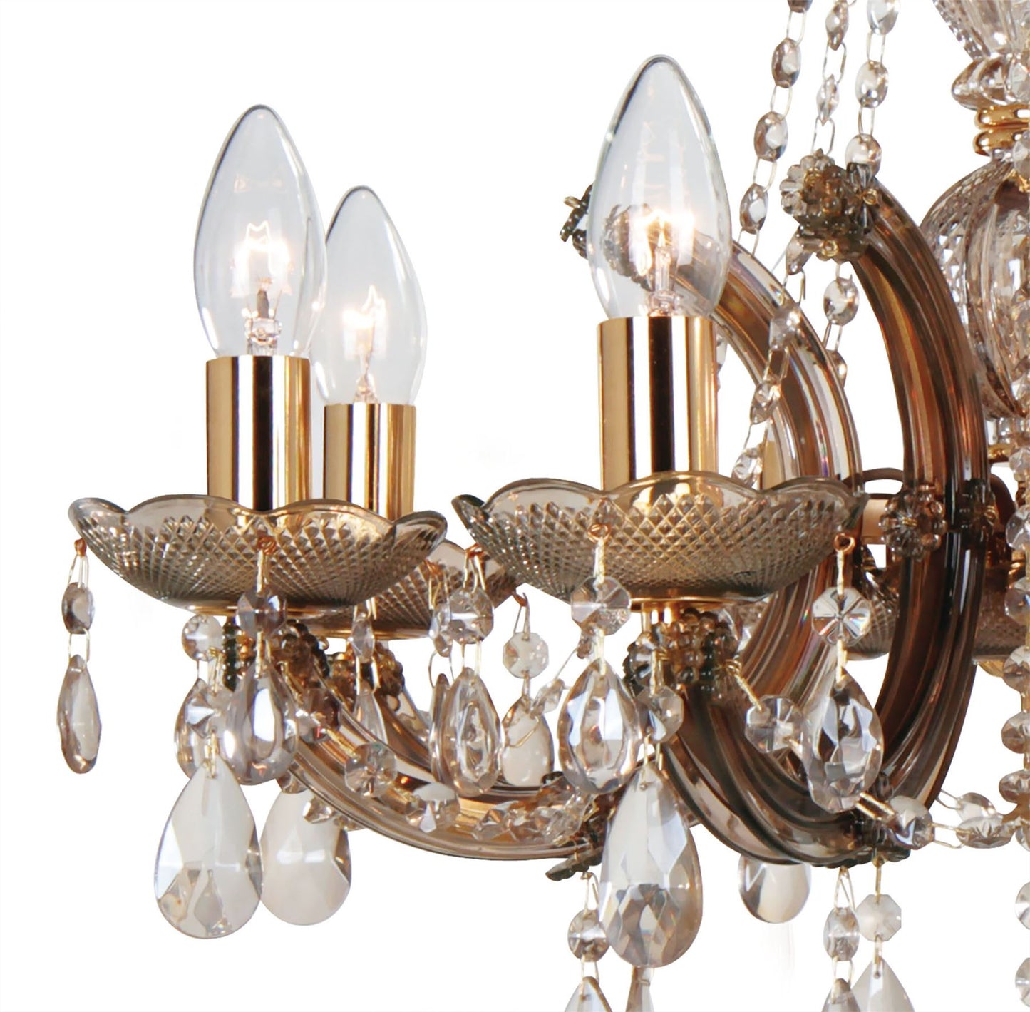 Deco Gabrielle Chandelier with Acrylic Sconce & Glass Droplets 8 Light E14 Mink Finish