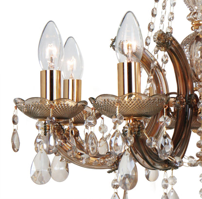 Deco Gabrielle Chandelier with Acrylic Sconce & Glass Droplets 8 Light E14 Mink Finish