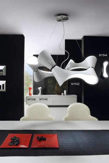 Mantra M1542 Ora Pendant 8 Twisted Round Light E27, Gloss White/White Acrylic/Polished Chrome