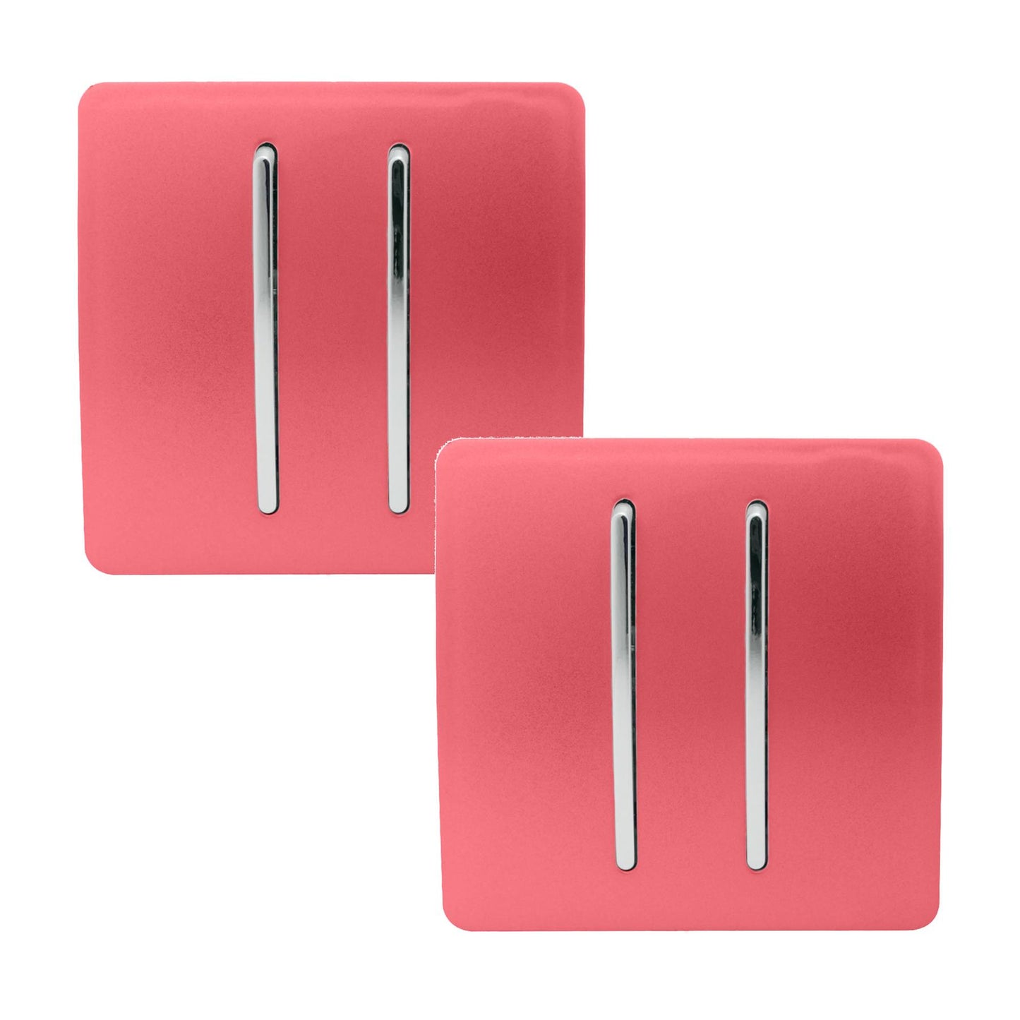 Trendi 2 Gang 2 Way 240V Screwless Artistic Modern Glossy 10 Amp Chrome Rocker Electrical Wall Light Switch in Strawberry Red (2 pack)