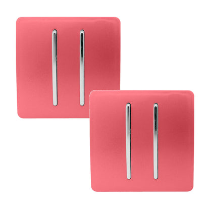 Trendi 2 Gang 2 Way 240V Screwless Artistic Modern Glossy 10 Amp Chrome Rocker Electrical Wall Light Switch in Strawberry Red (2 pack)