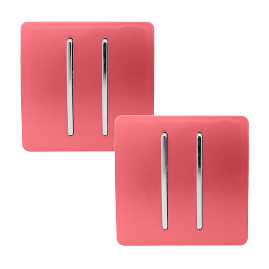Trendi 2 Gang 2 Way 240V Screwless Artistic Modern Glossy 10 Amp Chrome Rocker Electrical Wall Light Switch in Strawberry Red (2 pack)