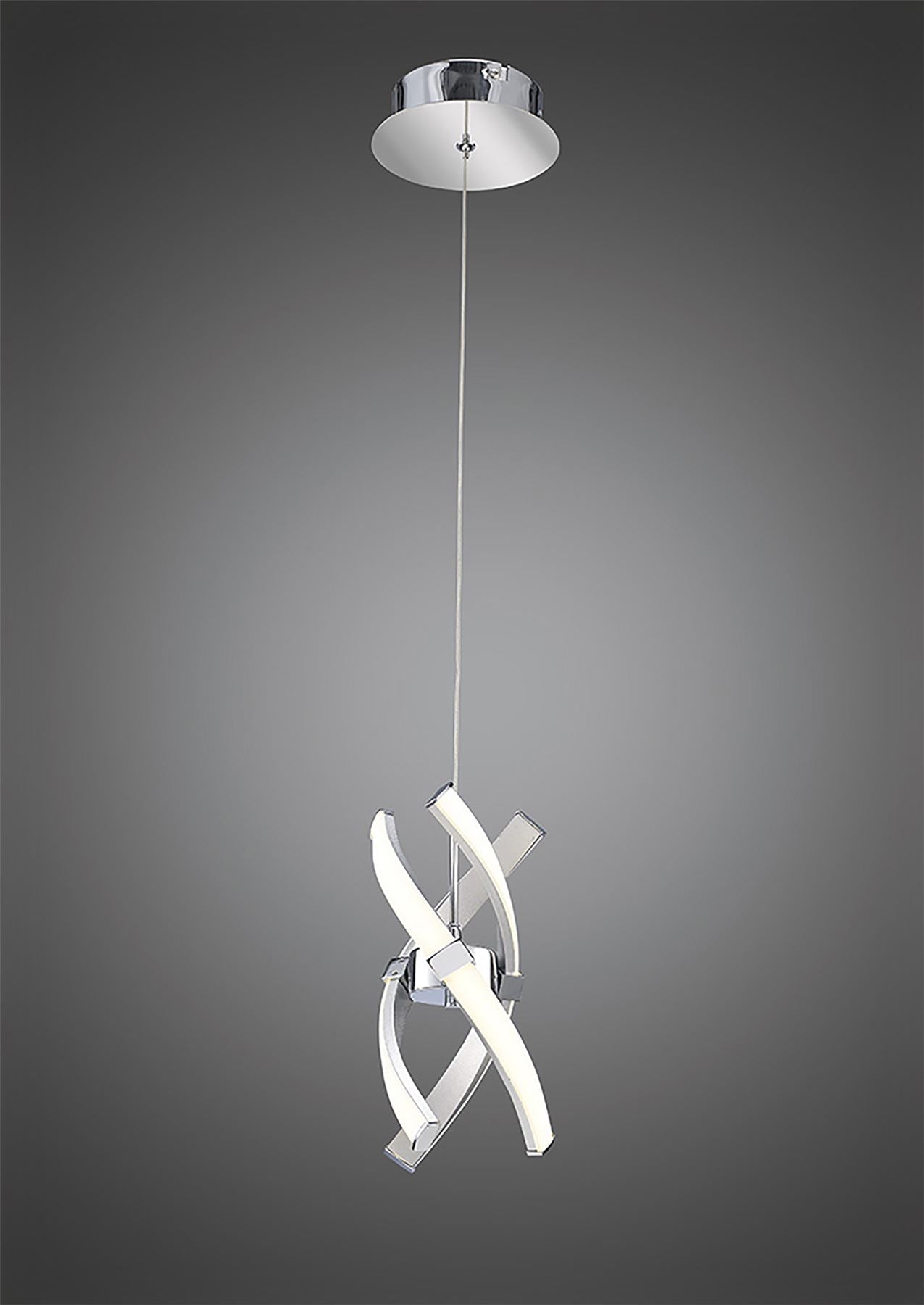 Mantra M5081 Espirales Pendant 1 Light 12W LED 3000K, 840lm, Silver/Frosted Acrylic/Polished Chrome, 3yrs Warranty