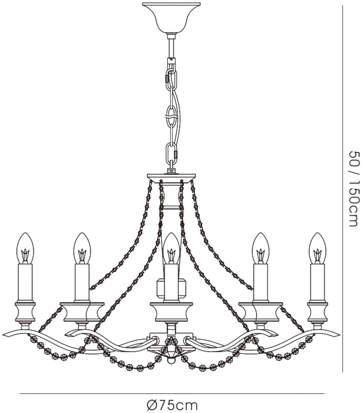 Diyas Nydia 75cm  8 Light E14 Polished Chrome/Crystal Ceiling Pendant Light Fitting