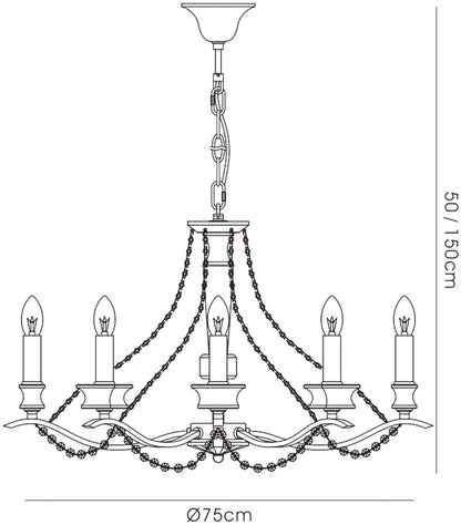 Diyas Nydia 75cm  8 Light E14 Polished Chrome/Crystal Ceiling Pendant Light Fitting