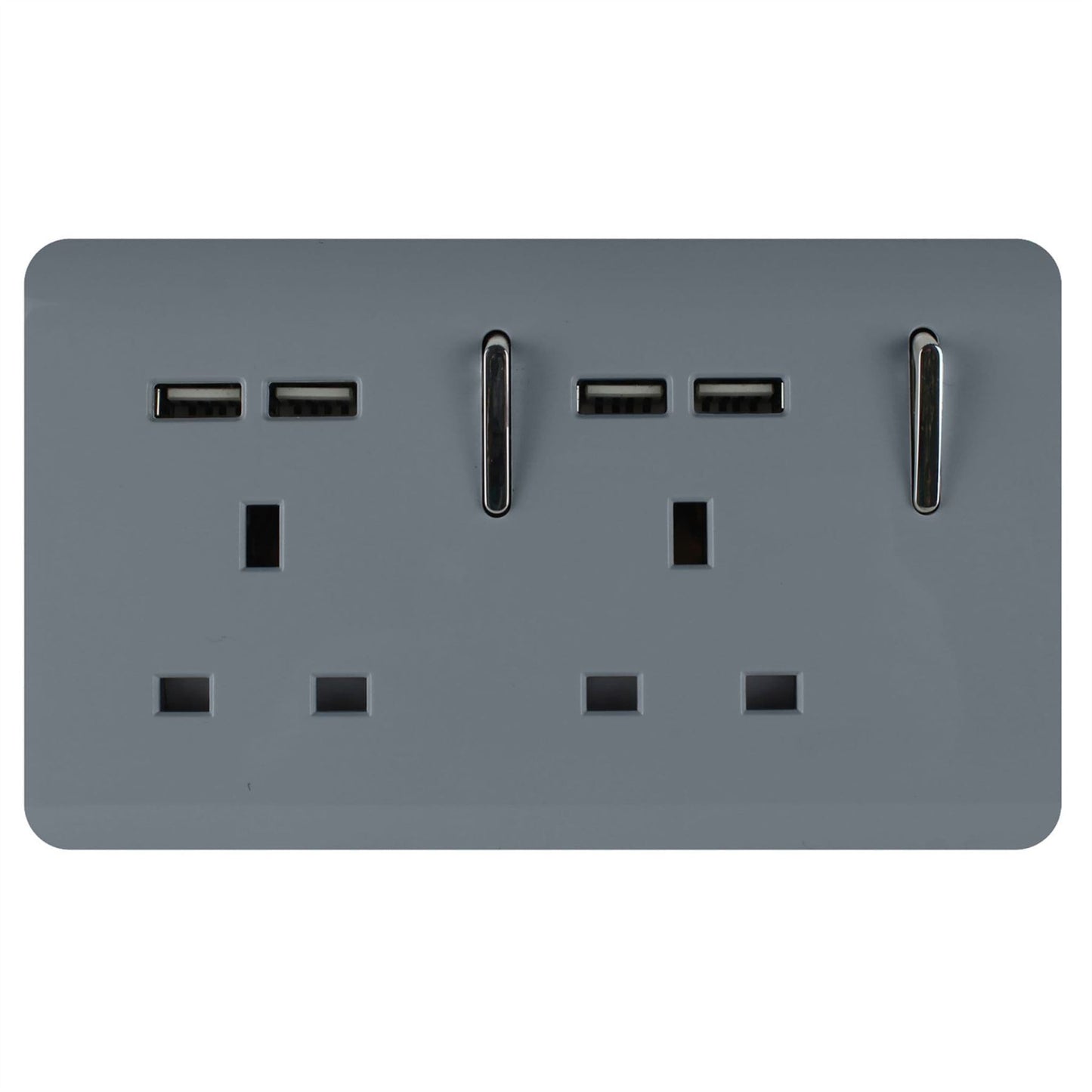 Trendi 2 Gang Artistic Modern Glossy 13 Amp 4x2.1mA USB Switched Tactile Plug Socket Warm Grey