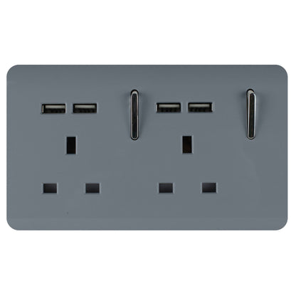 Trendi 2 Gang Artistic Modern Glossy 13 Amp 4x2.1mA USB Switched Tactile Plug Socket Warm Grey