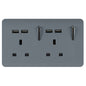 Trendi 2 Gang Artistic Modern Glossy 13 Amp 4x2.1mA USB Switched Tactile Plug Socket Warm Grey