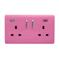 Pink Screwless 2 Gang Switched Double Socket 13A With 1 x USB-A & 1 x USB-C 45W (Shared), (35mm Back Box Req.), 10yrs Warranty