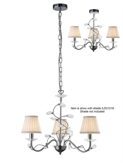 Diyas Willow 50cm  WITHOUT SHADE 3 Light E14 Polished Chrome/Crystal Ceiling Pendant Light Fitting