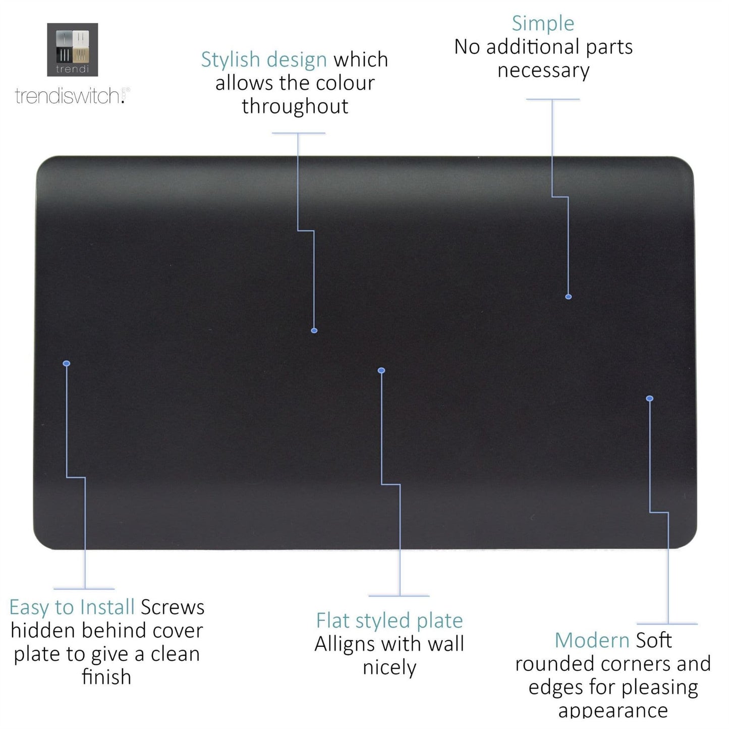 Trendi 2 Gang Artistic Modern Glossy Tactile Double Blanking Plate Matt Black