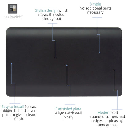 Trendi 2 Gang Artistic Modern Glossy Tactile Double Blanking Plate Matt Black