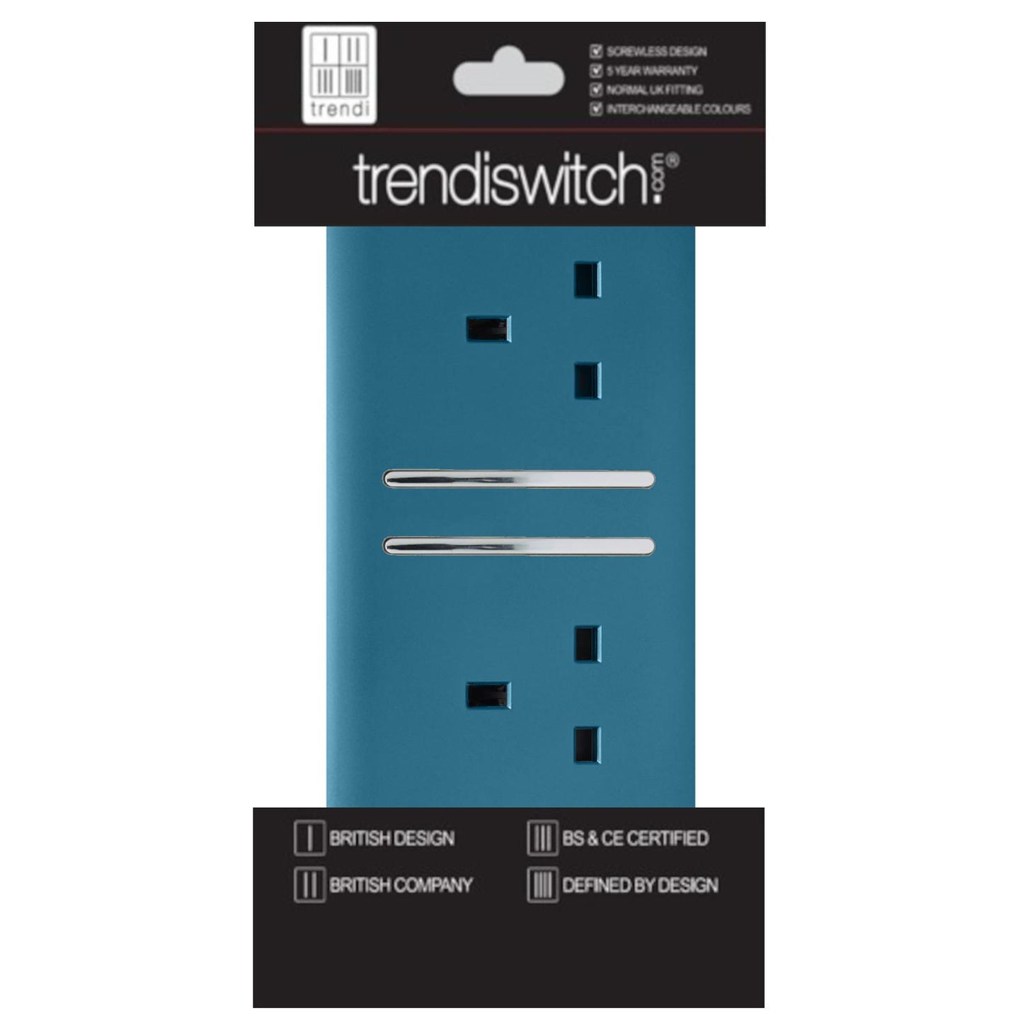Trendi 2 Gang Artistic Modern Glossy 13 Amp Switched Plug Socket Ocean Blue (7 Pack)
