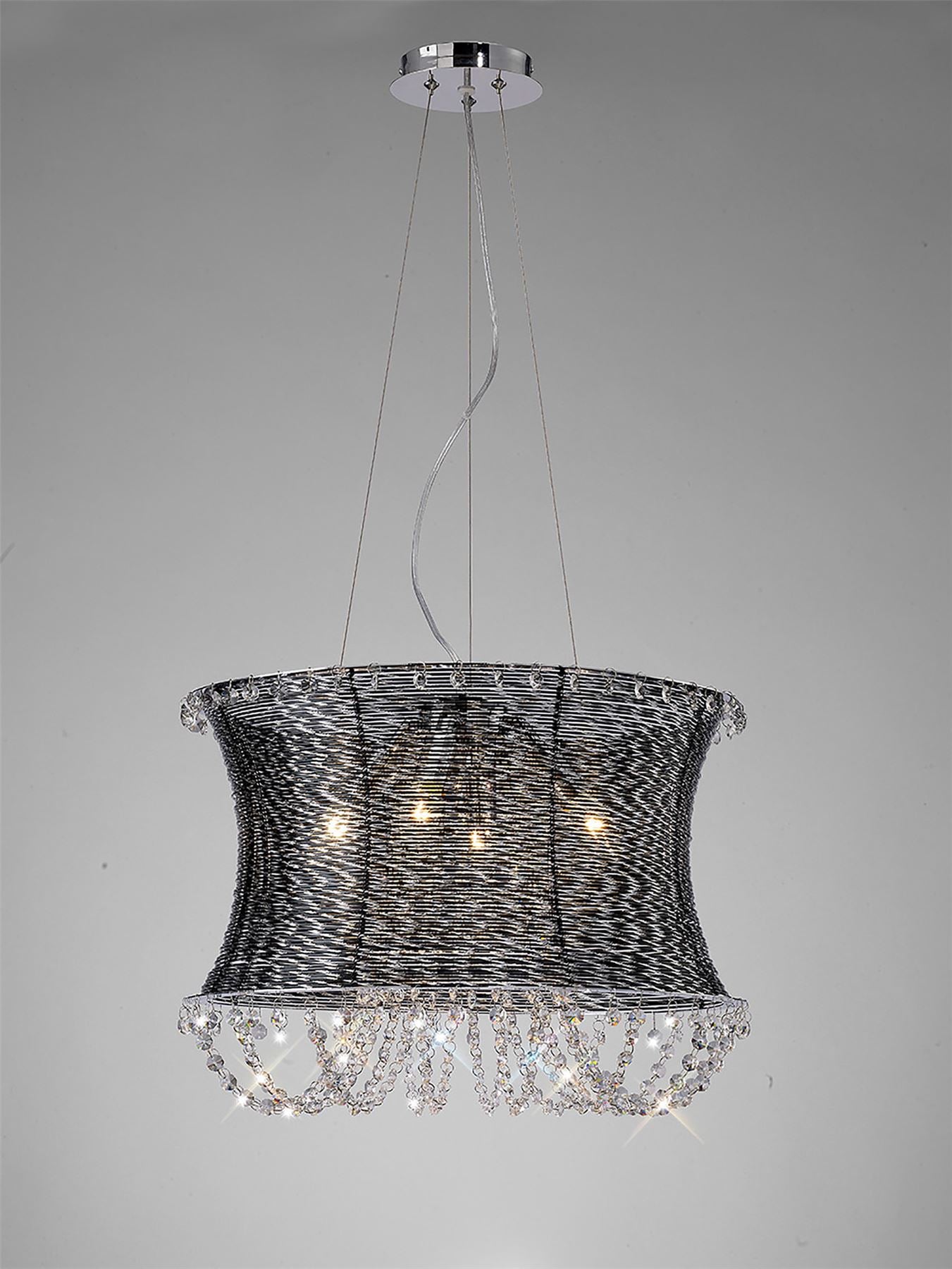 Diyas Lanzo 49cm  Round 4 Light E14 Black Chrome/Crystal Ceiling Pendant Light Fitting