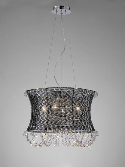 Diyas Lanzo 49cm  Round 4 Light E14 Black Chrome/Crystal Ceiling Pendant Light Fitting