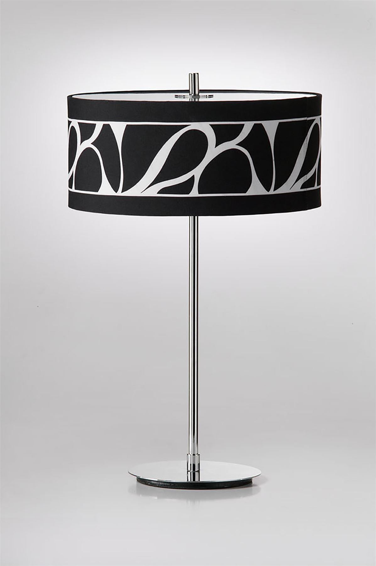 Mantra Manhattan Table Lamp 2 Light L1/SGU10, Polished Chrome/Frosted Glass with Black Patterned Shade, CFL Lamps INCLUDED