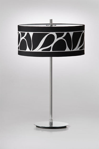 Mantra Manhattan Table Lamp 2 Light L1/SGU10, Polished Chrome/Frosted Glass with Black Patterned Shade, CFL Lamps INCLUDED