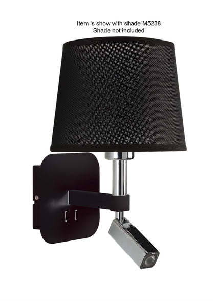 Mantra M5317 Habana Wall Light 1 Light WITHOUT SHADE E27 + Reading Light 3W LED Black/Polished Chrome 4000K, 200lm,, 3yrs Warranty