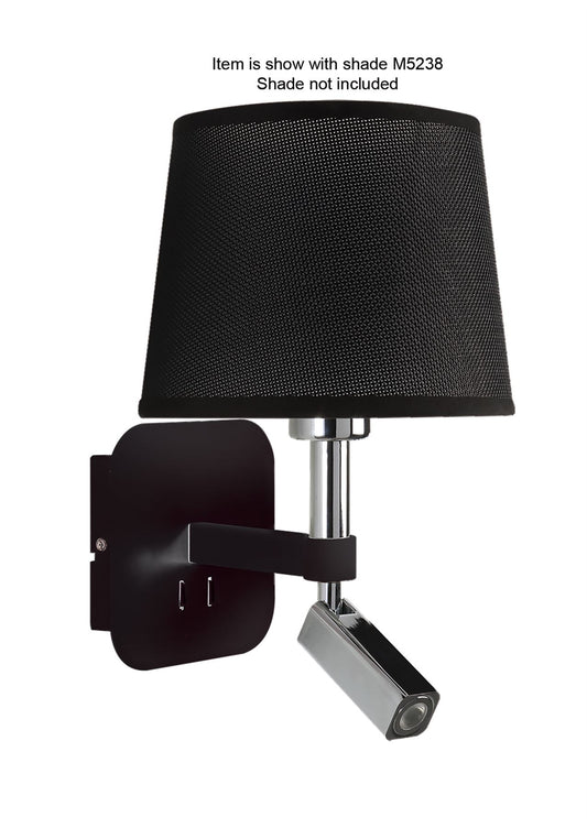 Mantra M5317 Habana Wall Light 1 Light WITHOUT SHADE E27 + Reading Light 3W LED Black/Polished Chrome 4000K, 200lm,, 3yrs Warranty