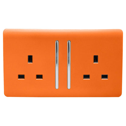 Trendi 2 Gang Artistic Modern Glossy 13 Amp Switched Tactile Plug Socket Orange (5 Pack)