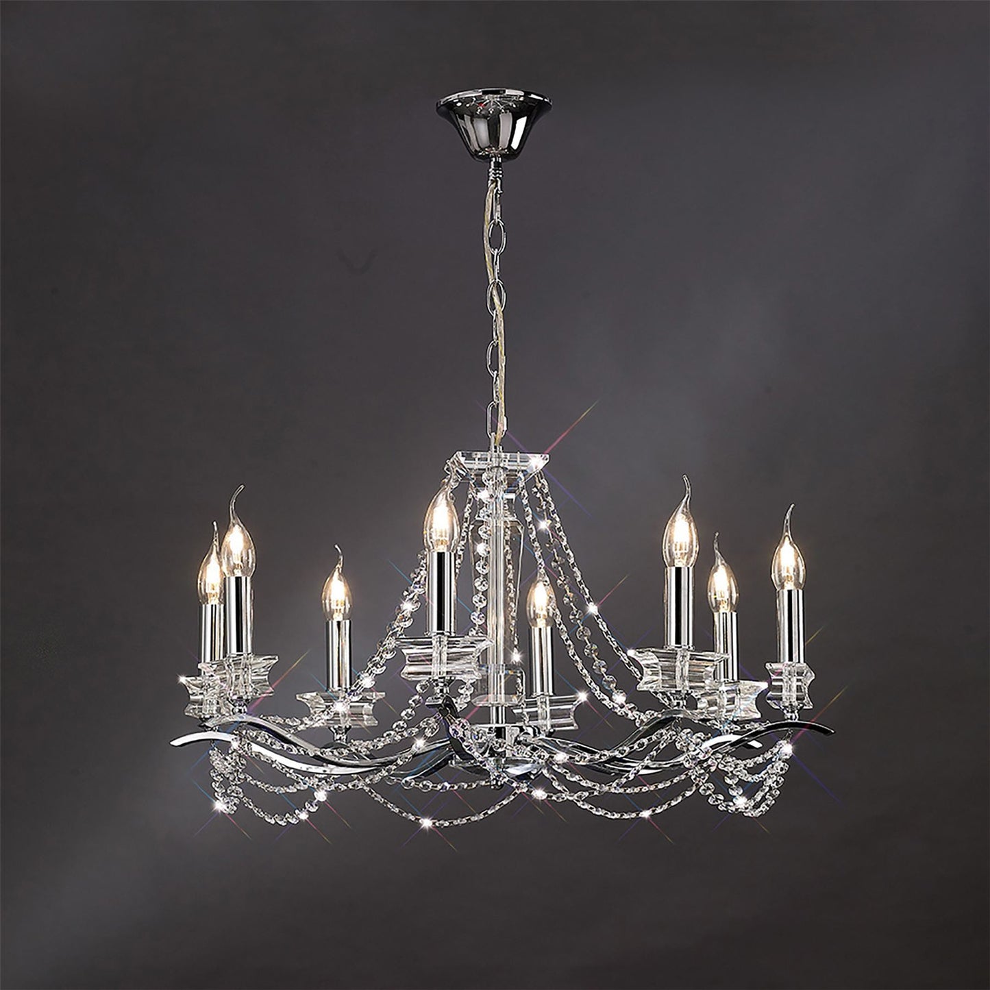 Diyas Nydia 75cm  8 Light E14 Polished Chrome/Crystal Ceiling Pendant Light Fitting