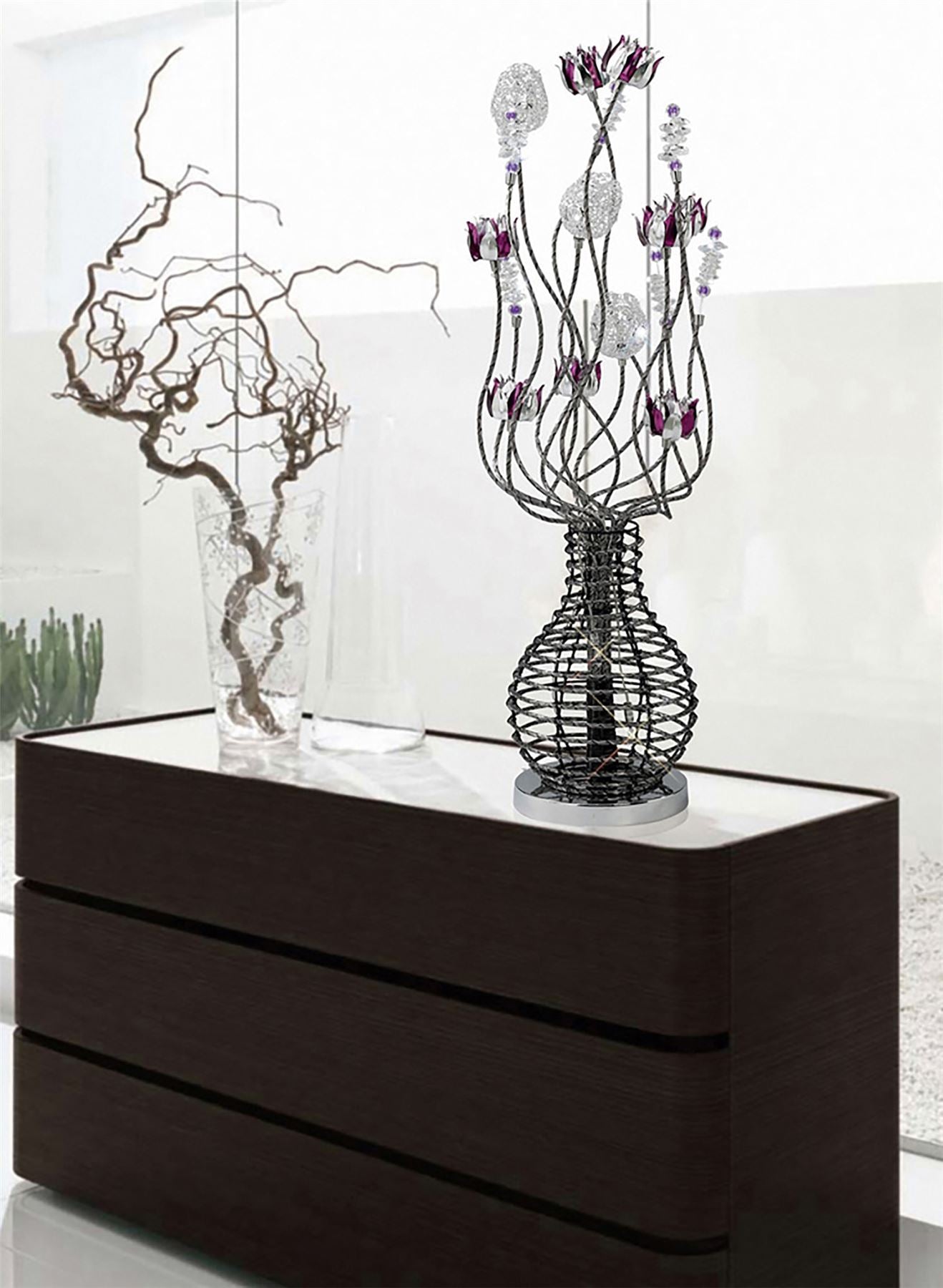 Diyas Home Viola Aluminium (DH) Viola Crystal Table Lamp 5 Light G4 Black/Purple/Chrome, NOT LED/CFL Compatible