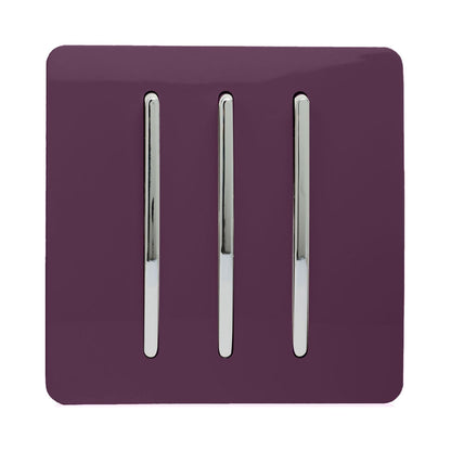 Trendi 3 Gang 2 Way Artistic Modern Glossy 10 Amp Rocker Tactile Light Switch Plum
