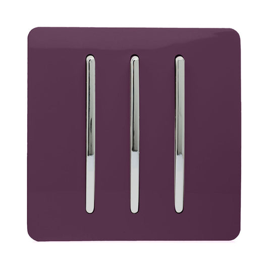 Trendi 3 Gang 2 Way Artistic Modern Glossy 10 Amp Rocker Tactile Light Switch Plum