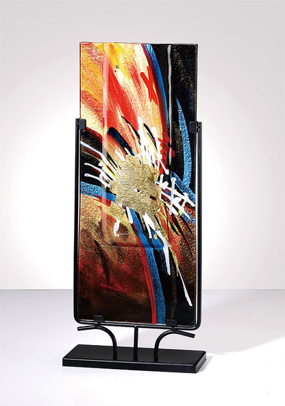 Diyas Home (DH) Nexus Glass Art Vase Rectangle with Stand Black/Orange/Multi-Colour Art