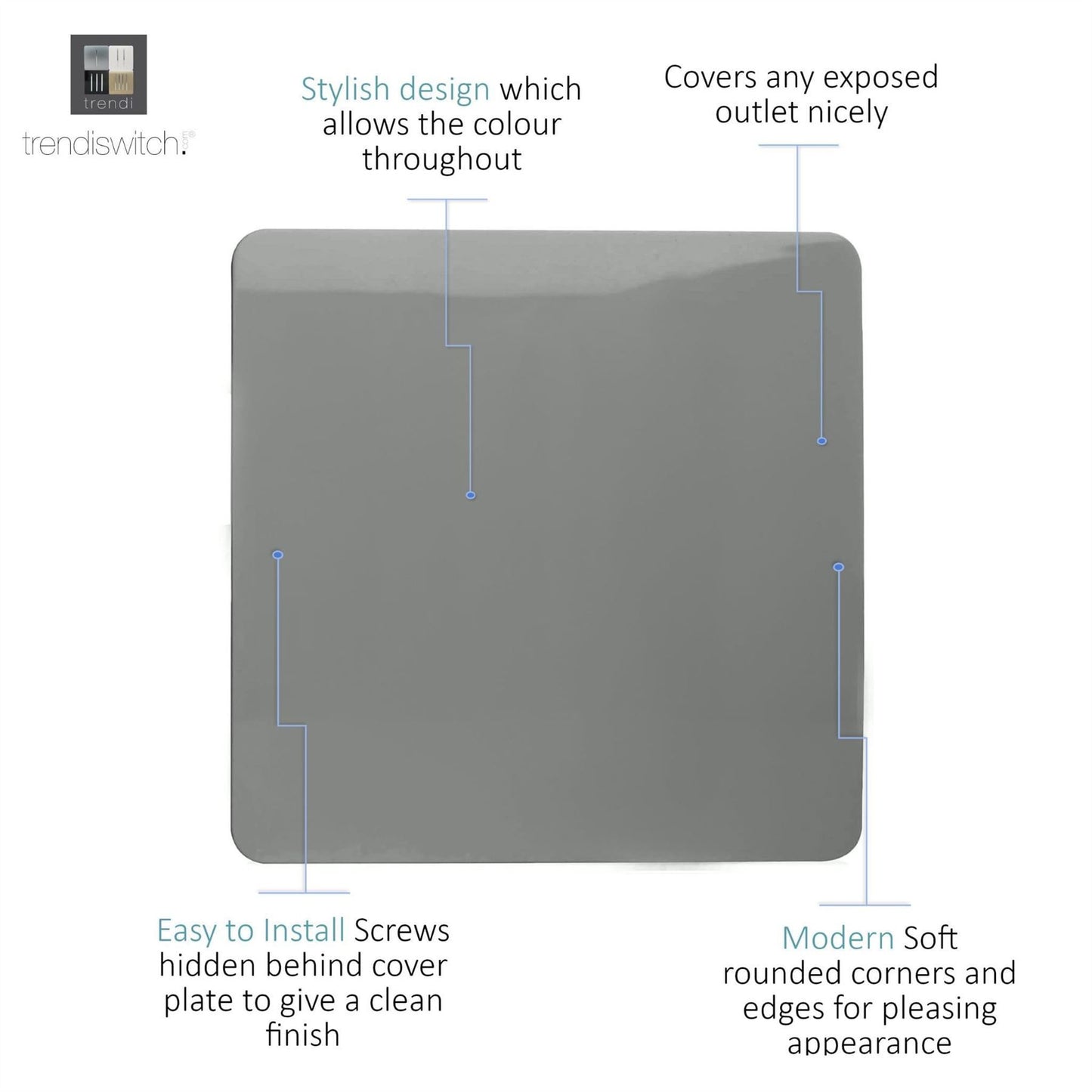 Trendi Artistic Modern Glossy Tactile Single Blanking Plate Charcoal