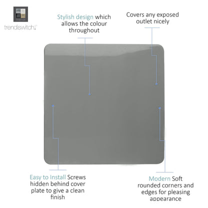 Trendi Artistic Modern Glossy Tactile Single Blanking Plate Charcoal
