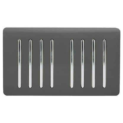 Trendi Artistic Modern Glossy 8 Gang 2 Way Rocker  Double Plate Tactile Light Switch Charcoal