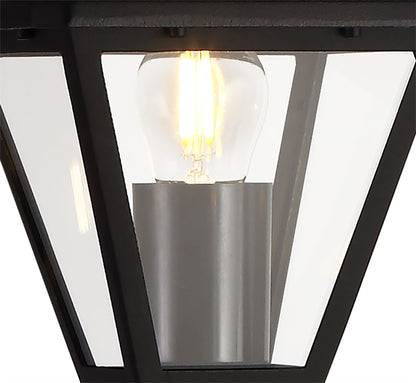 Deco Luqi Tall Post, 1 x E27, IP44, Black/Clear Glass, 2yrs Warranty - D0548 Exterior