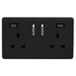 Piano Black Screwless 2 Gang Switched Double Socket 13A With 2 x USB-C 65W (Shared), (35mm Back Box Req.), 10yrs Warranty