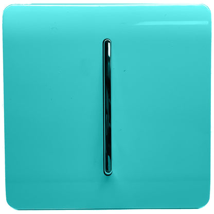 Trendi 1 Gang 2 Way 240V Screwless Artistic Modern Glossy 10 Amp Chrome Rocker Electrical Wall Light Switch in Bright Teal (3 pack)