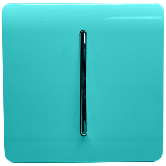 Trendi 1 Gang 2 Way 240V Screwless Artistic Modern Glossy 10 Amp Chrome Rocker Electrical Wall Light Switch in Bright Teal (3 pack)
