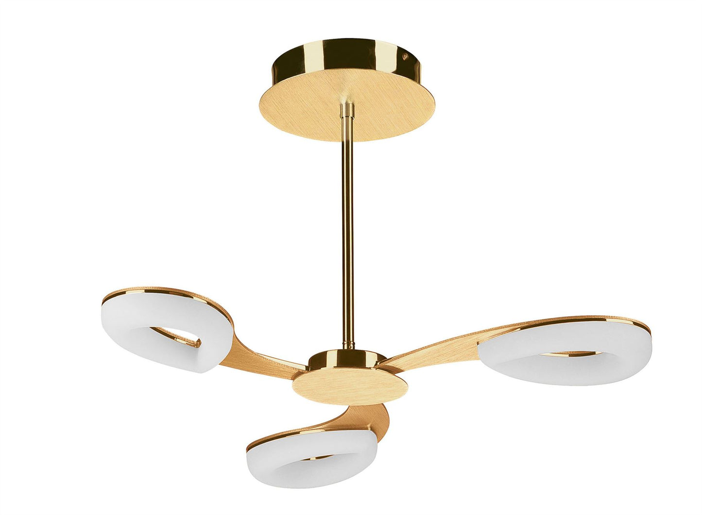 Mantra Fusion Juno 58cm Telescopic Convertible To Semi Flush 3 Light 15W LED 3000K, 1350lm, Satin Gold/Frosted Acrylic/Gold, 3yrs Warranty
