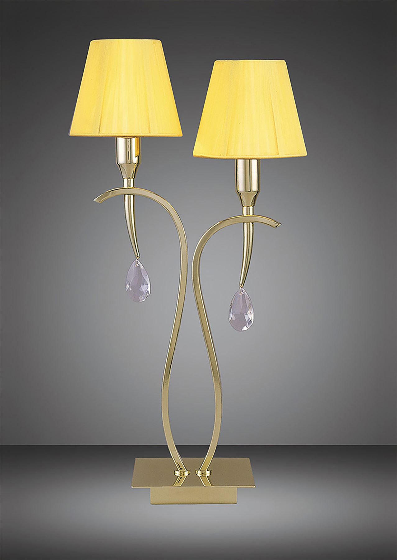 Mantra Siena Crystal Table Lamp 2 Light E14, Polished Brass with Amber Cream Shades & Clear Crystal