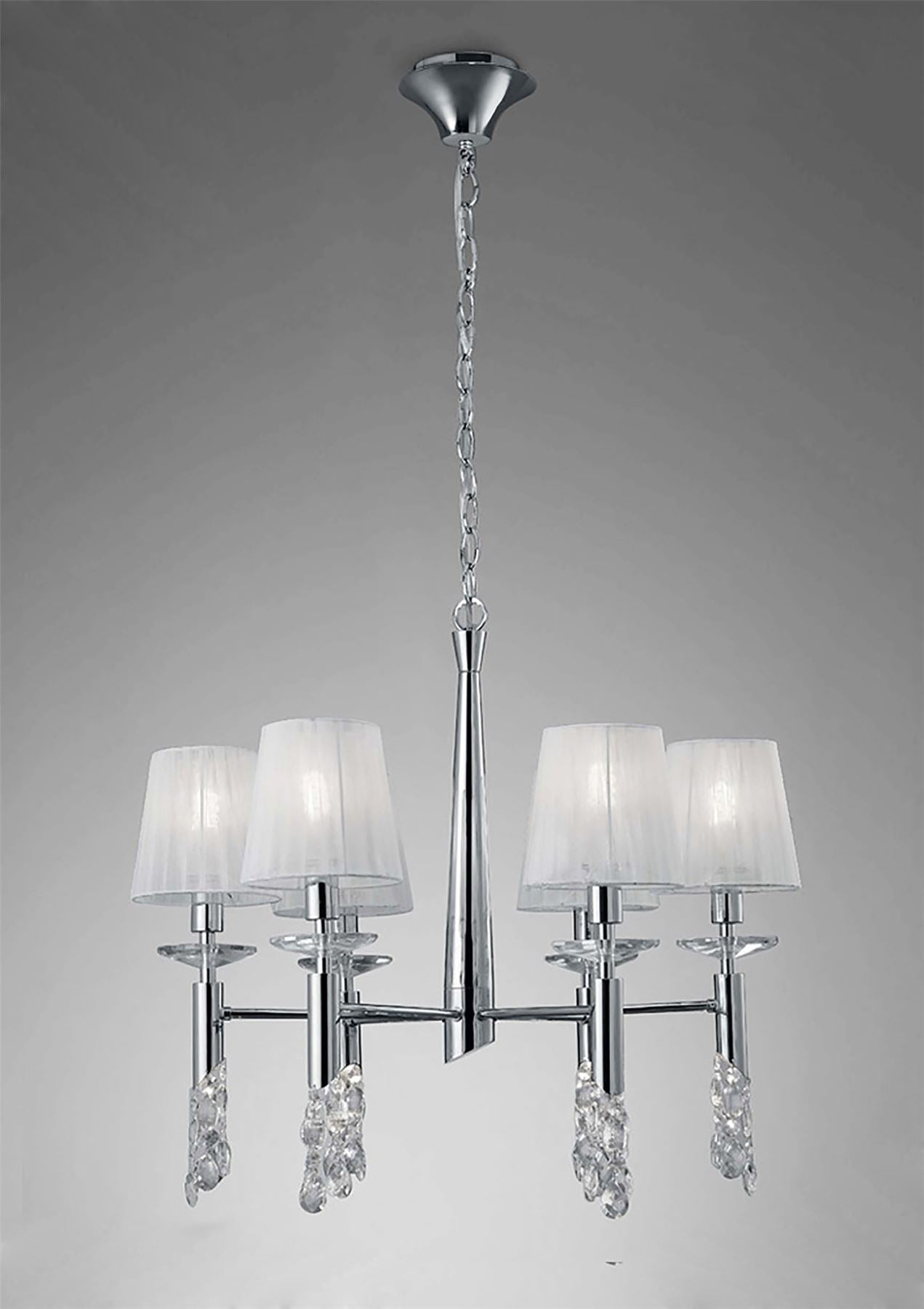 Mantra M3851 Tiffany Pendant 6+6 Light E14+G9, Polished Chrome with White Shades & Clear Crystal
