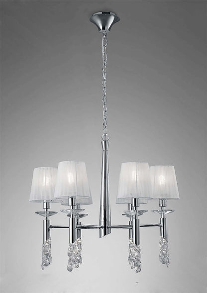 Mantra M3851 Tiffany Pendant 6+6 Light E14+G9, Polished Chrome with White Shades & Clear Crystal