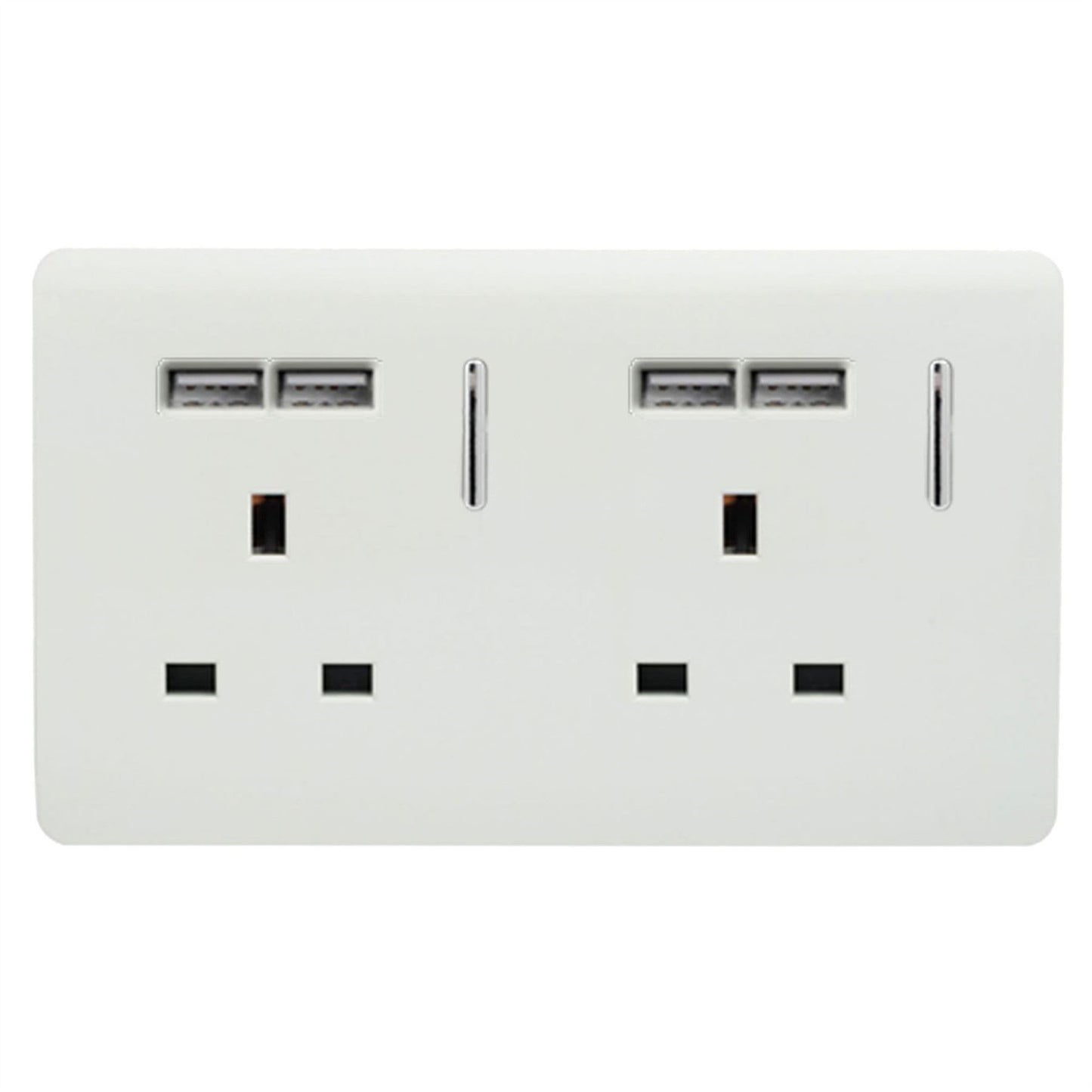 Trendi 2 Gang  13 Amp 4 x 2.1mA USB Switched Plug Socket White ART-SKT213USBWH