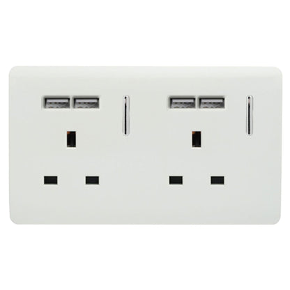 Trendi 2 Gang  13 Amp 4 x 2.1mA USB Switched Plug Socket White ART-SKT213USBWH