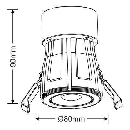 Dlux Bazi, 10W, 350mA Fire Rated Downlight, Dimmable LED Engine, TRIM REQUIRED, Cut Out: 70mm, 840lm, 38° Deg, 5000K, IP65/54, DRIVER INC., 5yrs Warranty