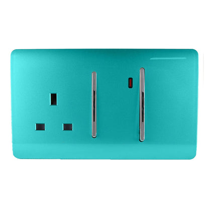 Trendi Artistic Modern Glossy 45 A Cooker Switch & Plug Socket Inc Neon Insert Bright Teal