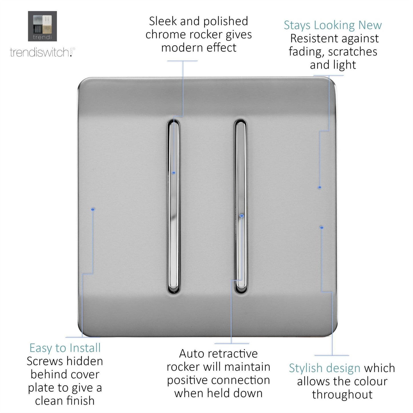Trendi Artistic Modern Glossy Tactile Auto Retractive 2 Door Bell Switch Stainless Steel