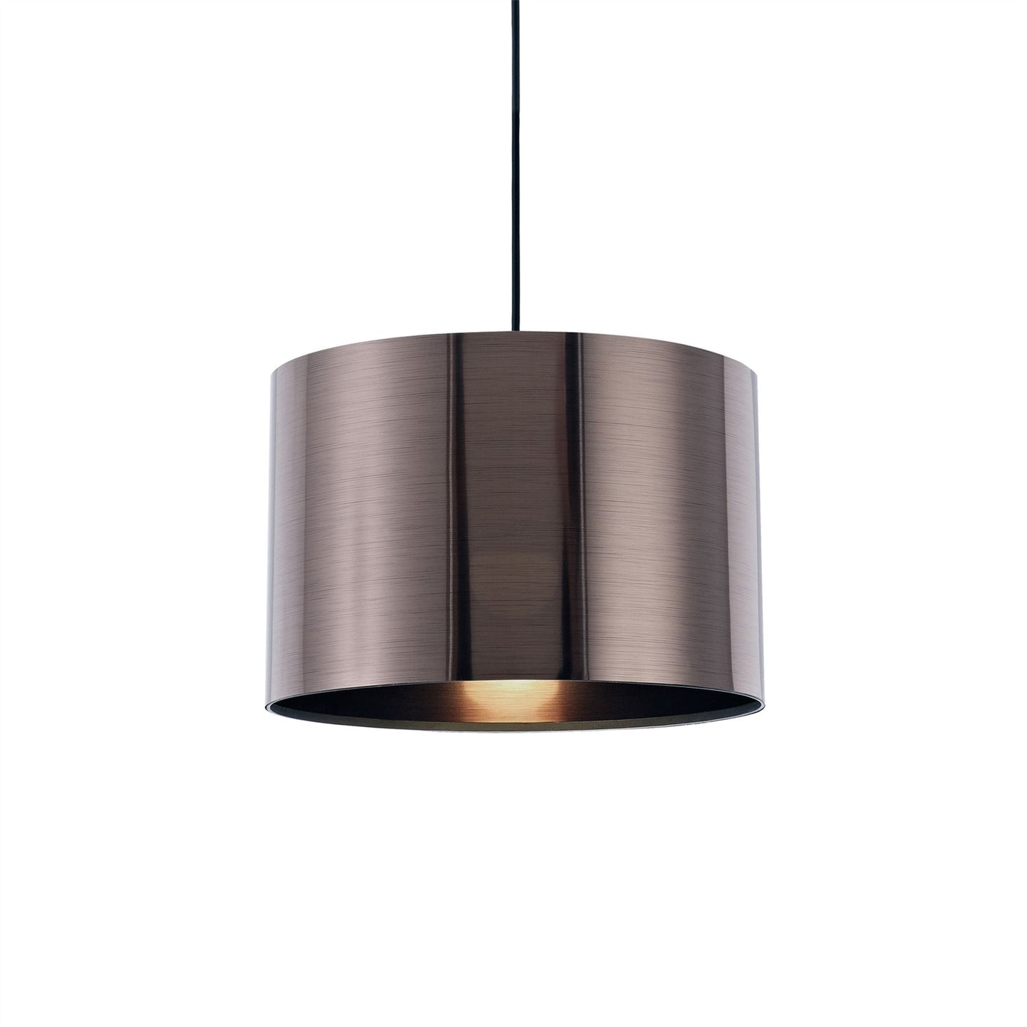 Deco Dako Black Pendant 1 Light E27 with 300 x 200mm Metallic Gun Metal Finish Cylinder Shade, c/w Ceiling Bracket