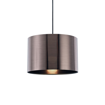 Deco Dako Black Pendant 1 Light E27 with 300 x 200mm Metallic Gun Metal Finish Cylinder Shade, c/w Ceiling Bracket
