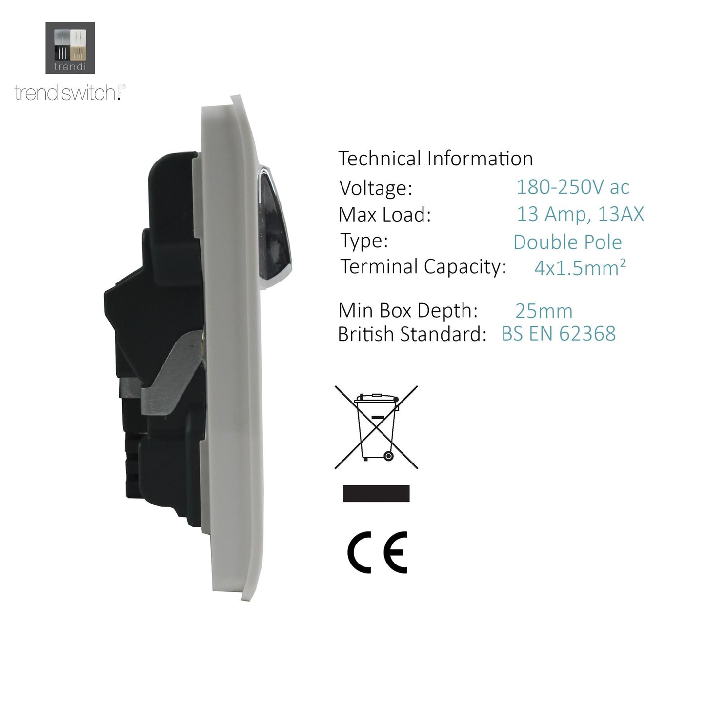 Trendi 2 Gang 13 Amp 2 x 3.1mA Type A USB Switched Plug Socket in Matt White - ART-SKT213USB31AAMWH