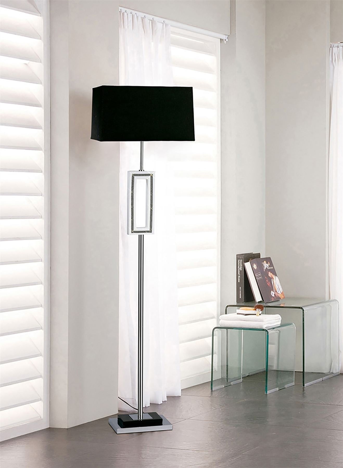 Diyas Home (DH) Linea Floor Lamp 1 Light E27 with Black Shade Polished Chrome/Black/Crystal